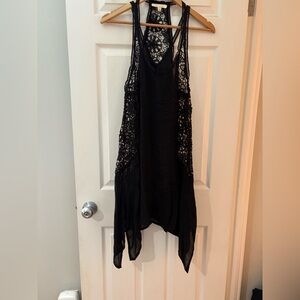 Sandiva black lace panel cover up size large vacation beach dress